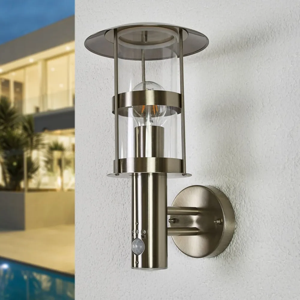 Lindby Væglampe Med Sensor|Væglamper>udendørs væglampe Noemi, sensor, grå, stål, 34 cm