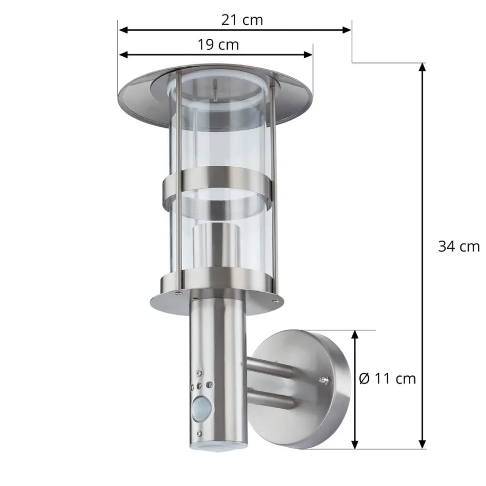 Lindby Væglampe Med Sensor|Væglamper>udendørs væglampe Noemi, sensor, grå, stål, 34 cm