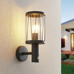 udendørs væglampe Yonan, højde 34 cm, antracit, sensor^Lindby Clearance