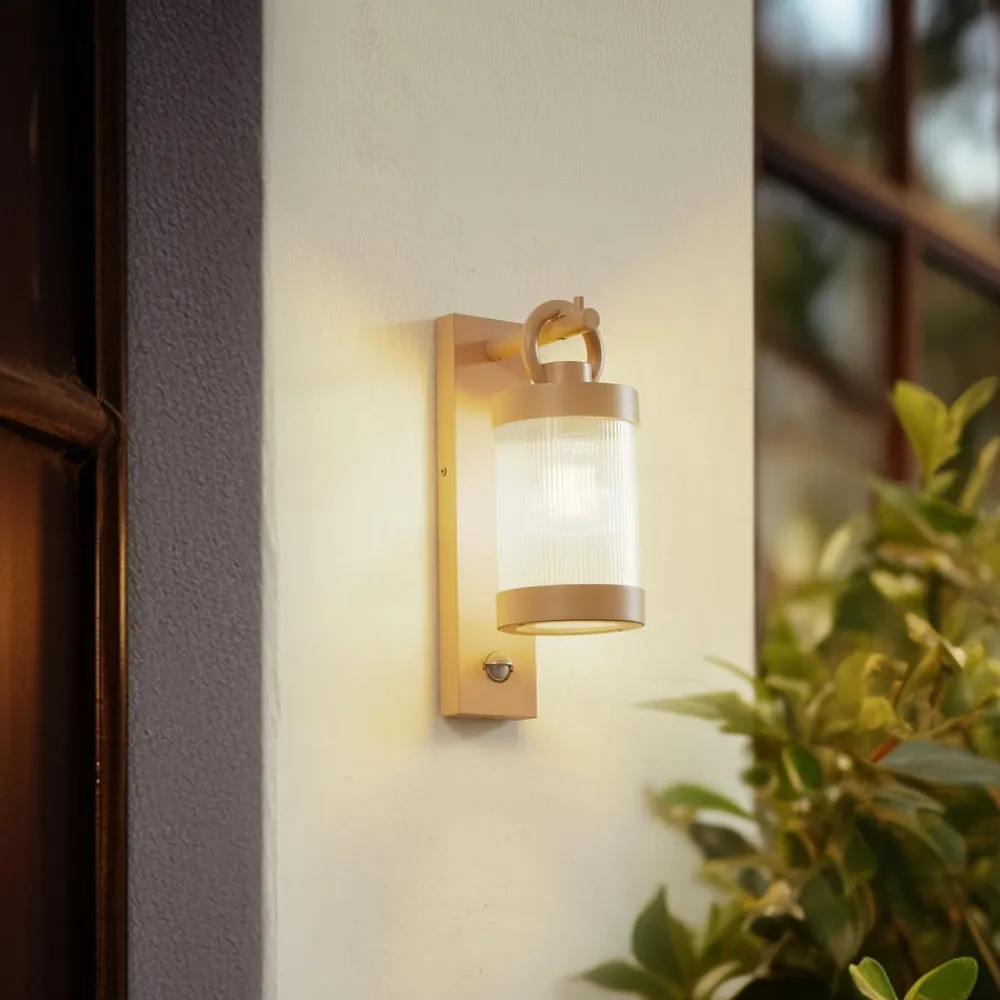 Lindby Væglampe Med Sensor|Væglamper>udendørs væglampe Yrene, 20 cm, beige, sensor, ripple