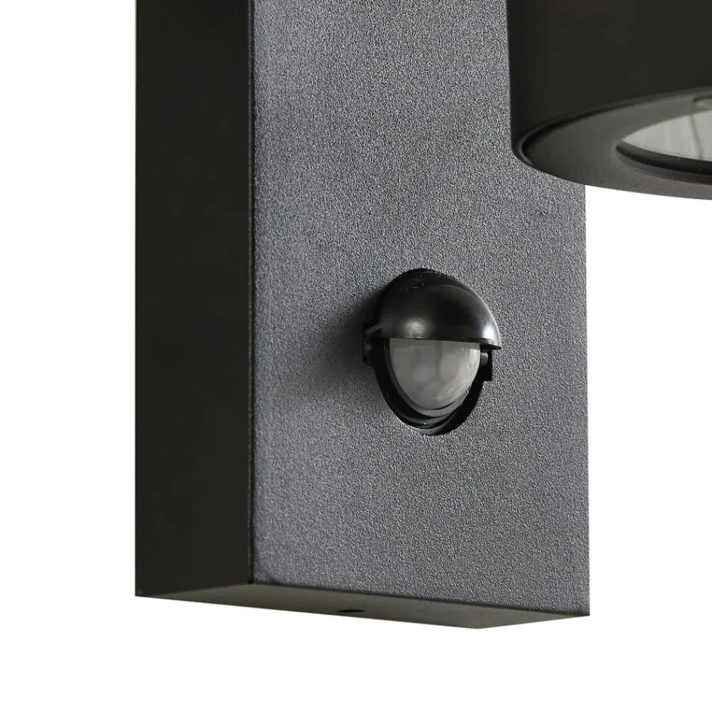 Lindby Væglampe Med Sensor|Terrassebelysning>udendørs væglampe Yrene, 20cm, sort, sensor, riffel