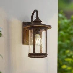 Lindby udendørs væglampe Zayn, rustfarvet, glas, IP23