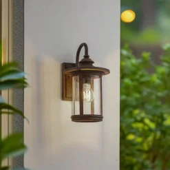 Lindby udendørs væglampe Zayn, rustfarvet, glas, IP23