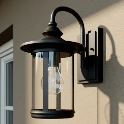 Lindby udendørs væglampe Zayn, sort, glas, højde 33 cm, IP23
