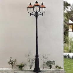 Lindby udendørslampe Clint, 225 cm, 3 lyskilder, saltvandsresistent, E27