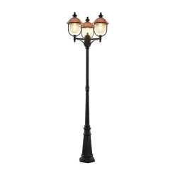 Lindby udendørslampe Clint, 225 cm, 3 lyskilder, saltvandsresistent, E27