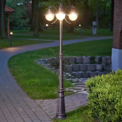 Lindby udendørslampe Eddie, 198 cm, rust, metal, IP44, E27