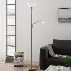 Lindby Gulvlamper|Gulvlamper>uplight Jost, 180 cm, messing, læselampe, E27