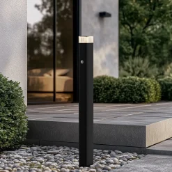 Lindby vejlampe Halvar, 80 cm, sort, IP65, GU10, sensor