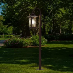 Lindby vejlampe Zayn, rustfarvet, glas, højde 109 cm, IP65