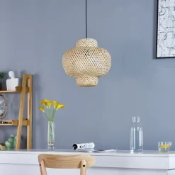 Lindby Pendellamper|Pendellamper>Venora hængelampe, Ø 40 cm, pæreformet, bambus, E27