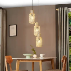 Lindby Venora hængelampe, rund, 3 lyskilder, Ø 15 cm, bambus