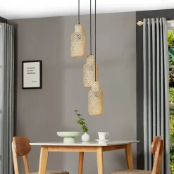 Lindby Venora hængelampe, rund, 3 lyskilder, Ø 15 cm, bambus