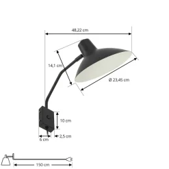 væglampe Adrik, sort, metal, med stikprop^Lindby Sale