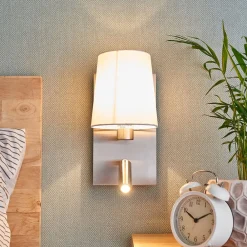 væglampe Aiden, hvid, nikkel, LED-læselampe^Lindby Best