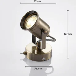 Lindby væglampe Anze, 10 m, antik messing, afbryder