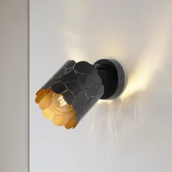 Lindby Væglamper|Væglamper>væglampe Aralena, sort/guld, 1 lyskilde, Ø 12cm