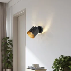 Lindby Væglamper|Væglamper>væglampe Aralena, sort/guld, 1 lyskilde, Ø 12cm