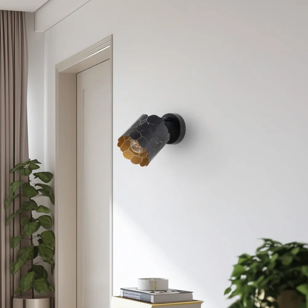 Lindby Væglamper|Væglamper>væglampe Aralena, sort/guld, 1 lyskilde, Ø 12cm