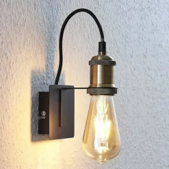 væglampe Aurella, højde 16 cm, antik messing, metal^Lindby Outlet