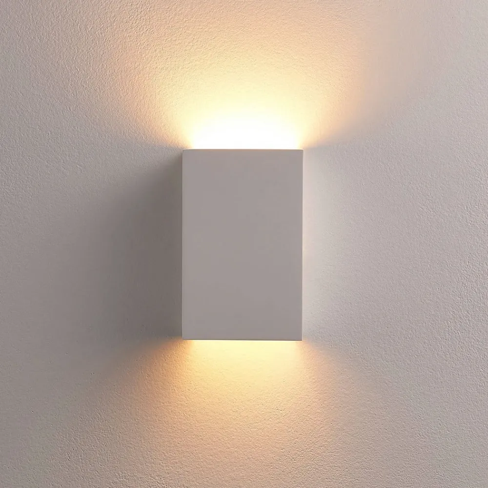 Lindby væglampe Colja, kantet, højde 16 cm, gips, hvid