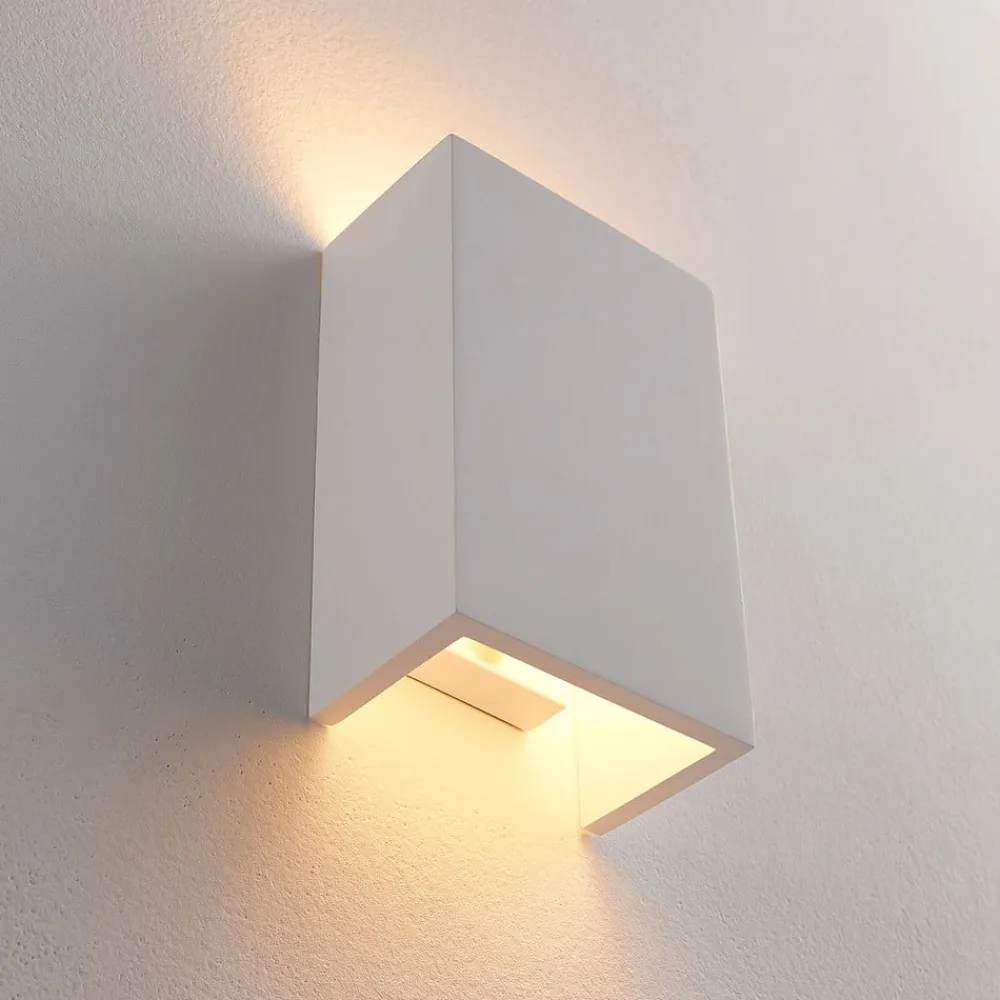 Lindby væglampe Colja, kantet, højde 16 cm, gips, hvid