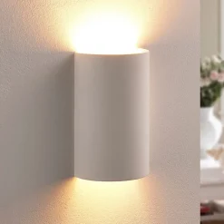 væglampe Colja, rund, højde 16 cm, gips, hvid^Lindby Discount