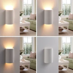 væglampe Colja, rund, højde 16 cm, gips, hvid^Lindby Discount