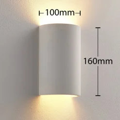 væglampe Colja, rund, højde 16 cm, gips, hvid^Lindby Discount