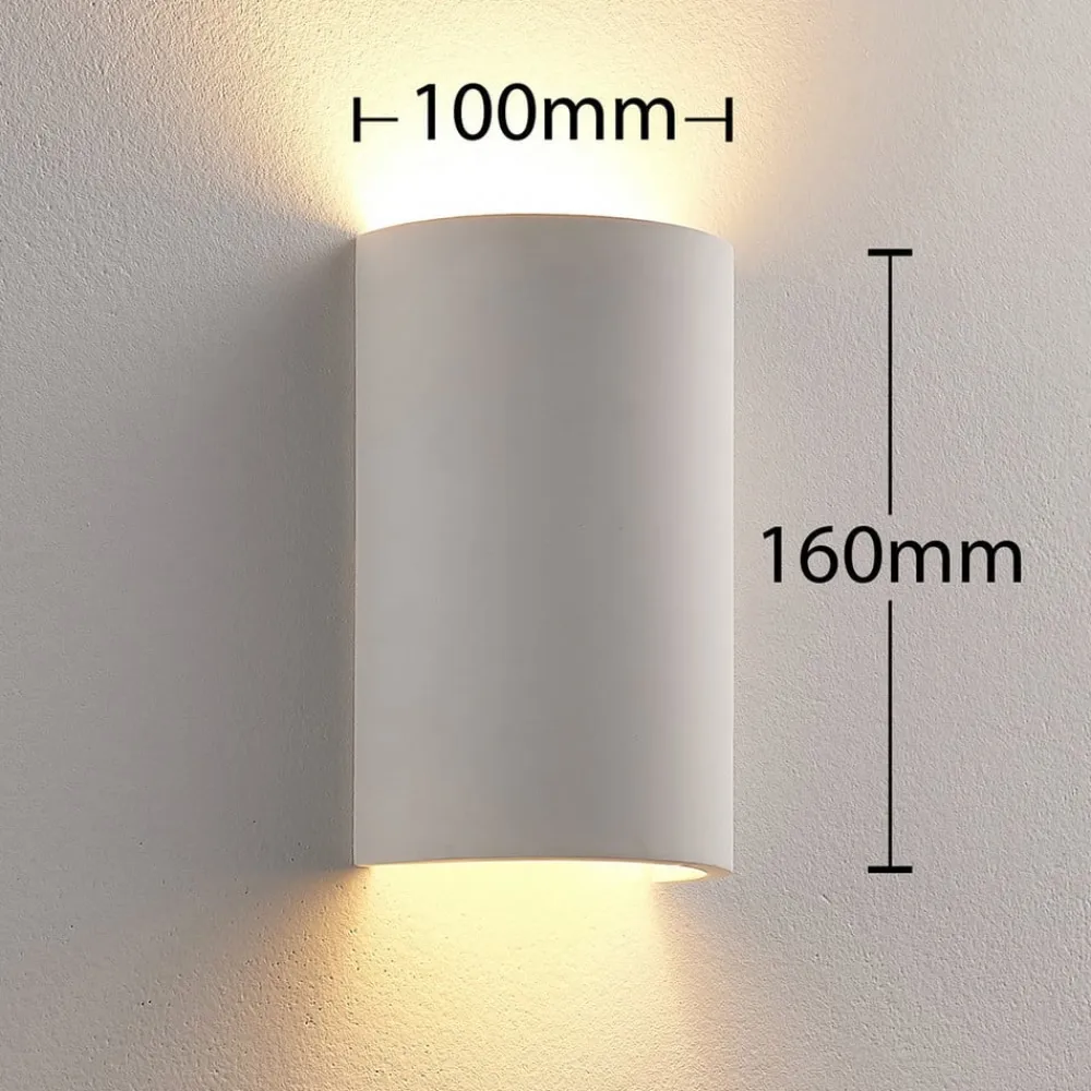 væglampe Colja, rund, højde 16 cm, gips, hvid^Lindby Discount