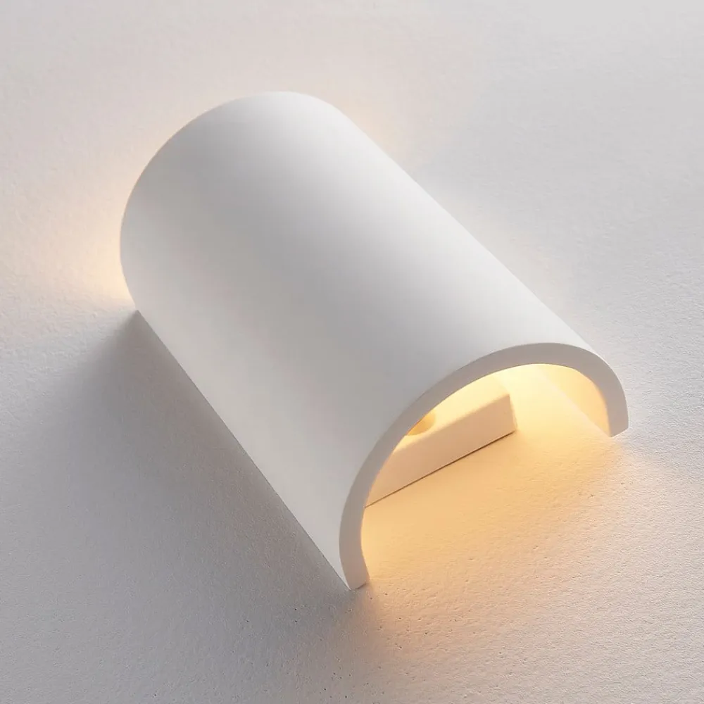 væglampe Colja, rund, højde 16 cm, gips, hvid^Lindby Discount