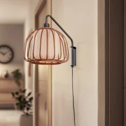 væglampe Davella, Ø 26 cm, sort, bambus, tekstil^Lindby Discount