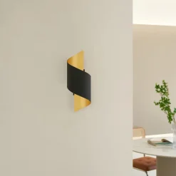 væglampe Desirio, sort/guld, 24 cm, metal^Lindby New