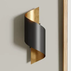 væglampe Desirio, sort/guld, 24 cm, metal^Lindby New