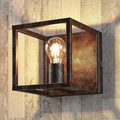 Lindby væglampe Emin, bredde 18 cm, rustfarvet, metal