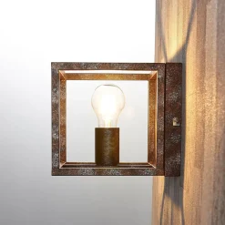 Lindby væglampe Emin, bredde 18 cm, rustfarvet, metal