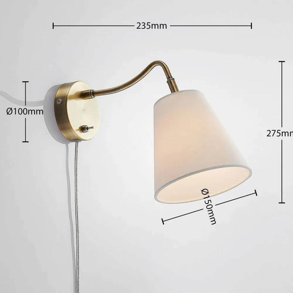 Lindby Væglamper|Væglamper>væglampe Ethan, hvid/gammel messing, stik, 28 cm, E14