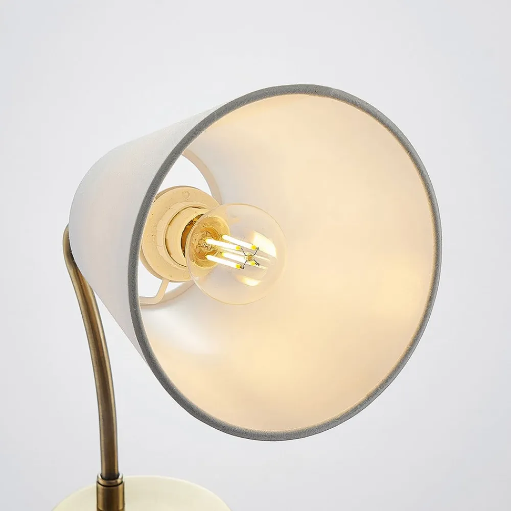 Lindby Væglamper|Væglamper>væglampe Ethan, hvid/gammel messing, stik, 28 cm, E14