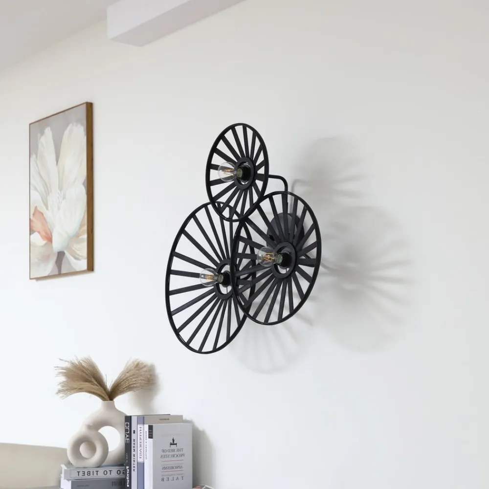 Lindby Væglamper>væglampe Evandor, sort, bambus, 3-lys, E27