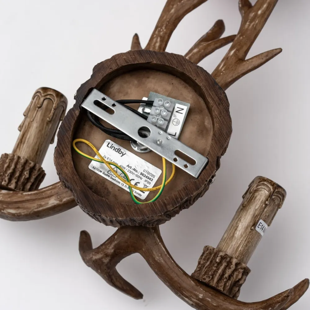 Lindby Væglamper>væglampe Fibi, brun, gevir, 2 lyskilder, E14