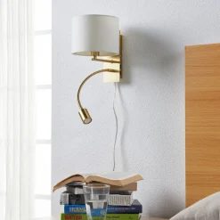 væglampe Florens, messing, LED-læselampe, 23,5 cm^Lindby Sale