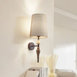 Lindby Væglamper|Væglamper>væglampe Haldorin, grå/sort, tekstil, 58 cm