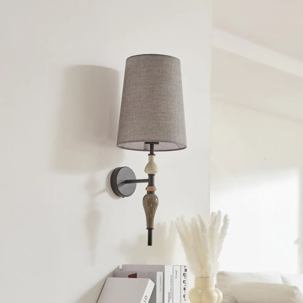 Lindby Væglamper|Væglamper>væglampe Haldorin, grå/sort, tekstil, 58 cm
