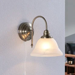 væglampe Hanna, 18 m, antik messing, metal, glas^Lindby Online