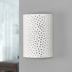 Lindby Gang|Pendellamper>væglampe Jiru, højde 23 cm, hvid, halvcirkelformet, gips