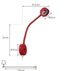Lindby væglampe Jyla rød/sort linse 4.200 K GX53 fleksibel arm