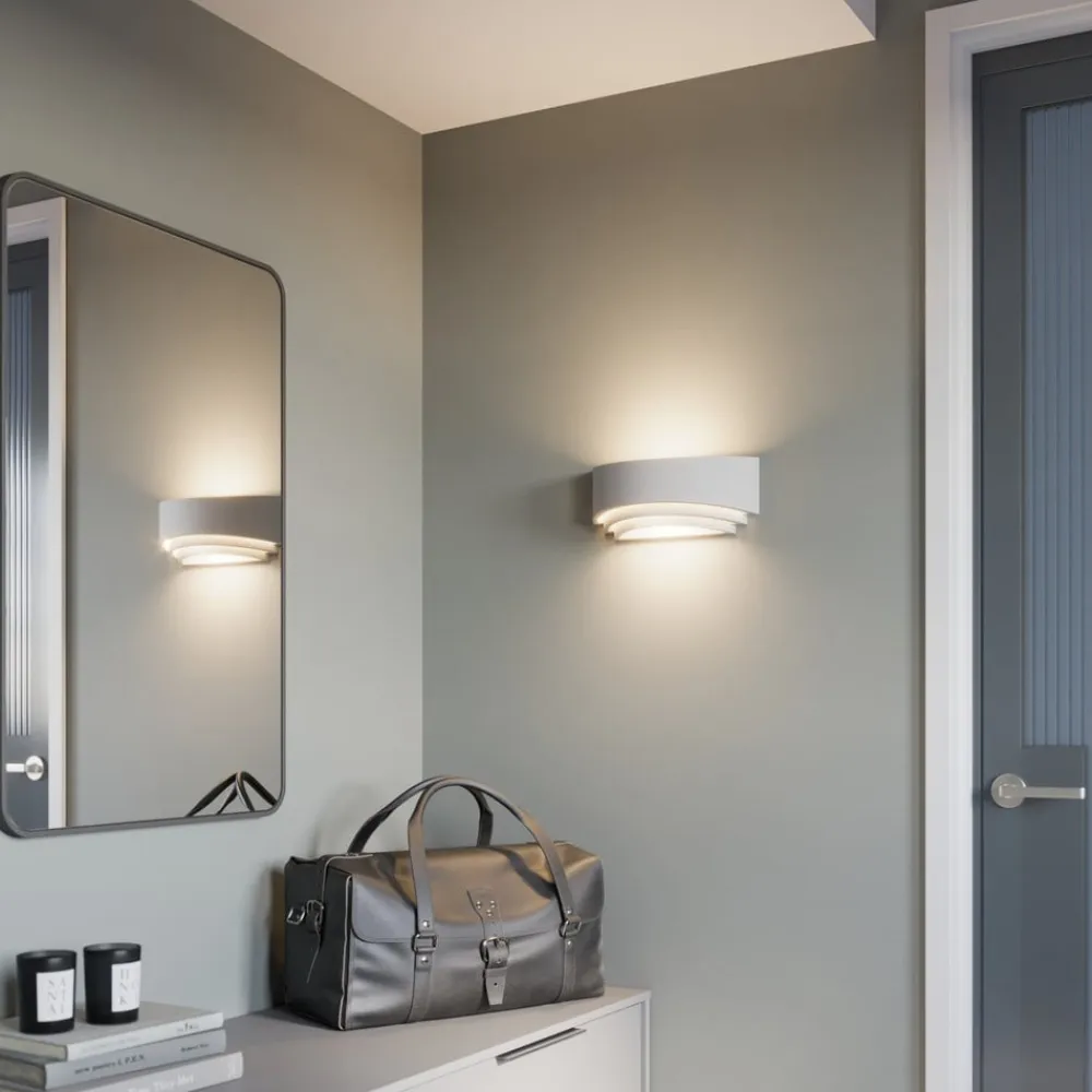 Lindby Væglamper|Væglamper>væglampe Lucien, hvid, gips, kan males, op/ned, E14