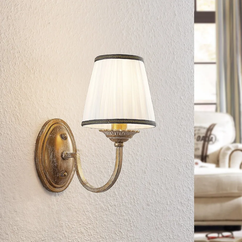 væglampe Lumiel, creme/messing, tekstil, 27 cm^Lindby Clearance