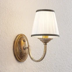 væglampe Lumiel, creme/messing, tekstil, 27 cm^Lindby Clearance