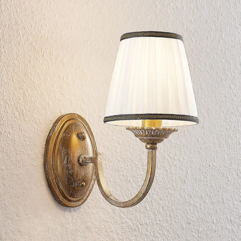 væglampe Lumiel, creme/messing, tekstil, 27 cm^Lindby Clearance